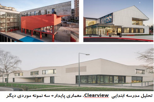 دانلود پاورپوینت تحلیل مدرسه ابتدایی Clearview ، معماری پایدار+ دو نمونه موردی دیگر 2021